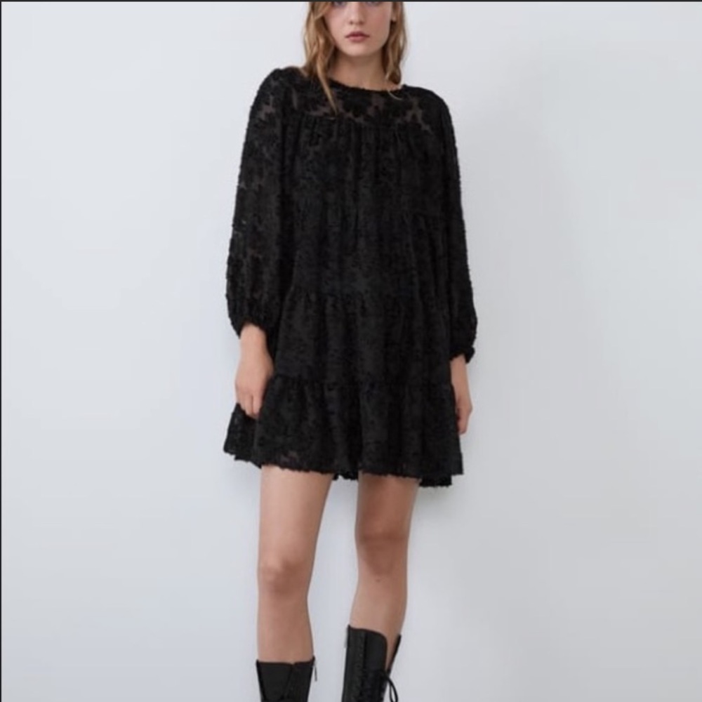 Zara voluminous weave dress black small